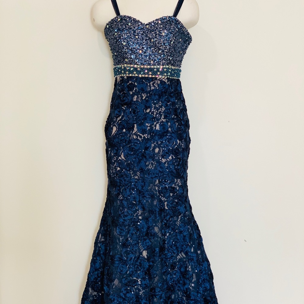 Jovani Beaded Navy Blue Mother Of The Bride Gown,4